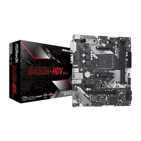 ASRock | B450M-HDV R4.0 | Processor family AMD | Processor socket AM4 | DDR4 DIMM | Memory slots 2 | Supported hard disk drive i